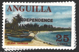 Angulla, př. INDEPENDENCE JANUARY 1969, různá známka